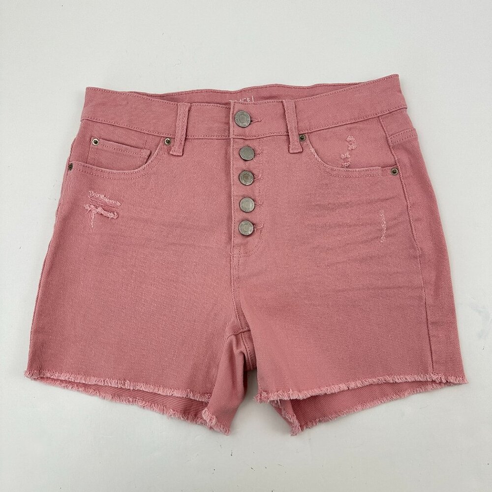 Time And Tru Button Fly Distressed Raw Hem High Rise Women's size‎ 6 Pink Shorts